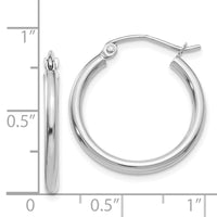 14k White Gold Polished 2x20mm Tube Hoop Earrings-T828