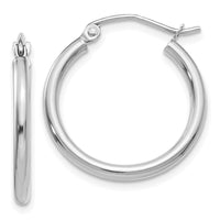 14k White Gold Polished 2x20mm Tube Hoop Earrings-T828