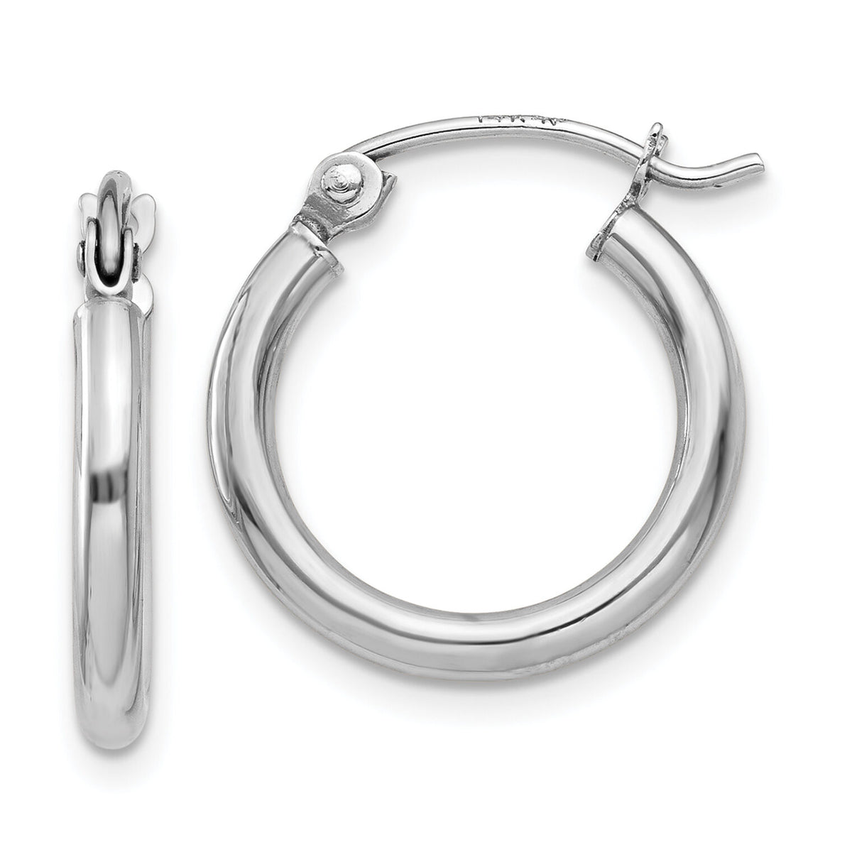 14k White Gold Polished 2x15mm Tube Hoop Earrings-T829