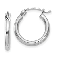14k White Gold Polished 2x15mm Tube Hoop Earrings-T829