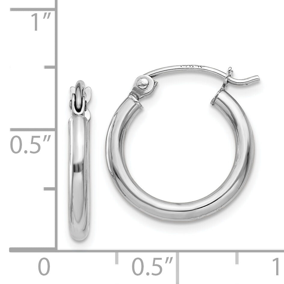 14k White Gold Polished 2x15mm Lightweight Tube Hoop Earrings-T829L