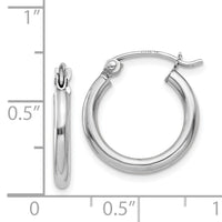 14k White Gold Polished 2x15mm Lightweight Tube Hoop Earrings-T829L