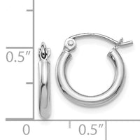 14k White Gold Polished 2x12mm Tube Hoop Earrings-T830