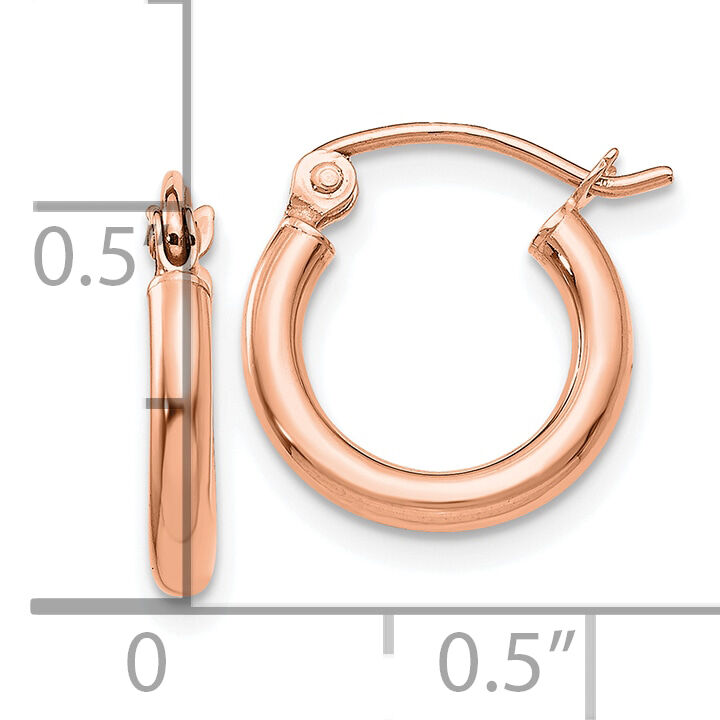 14k Rose Gold Polished 2x12mm Lightweight Tube Hoop Earrings-T830RL