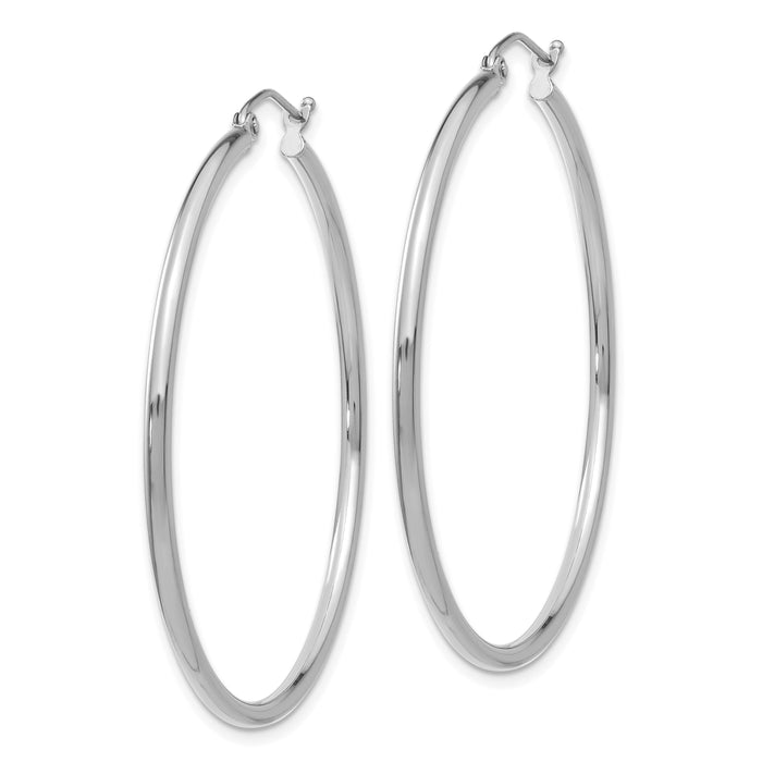 14k White Gold Polished 2x45mm Tube Hoop Earrings-T832