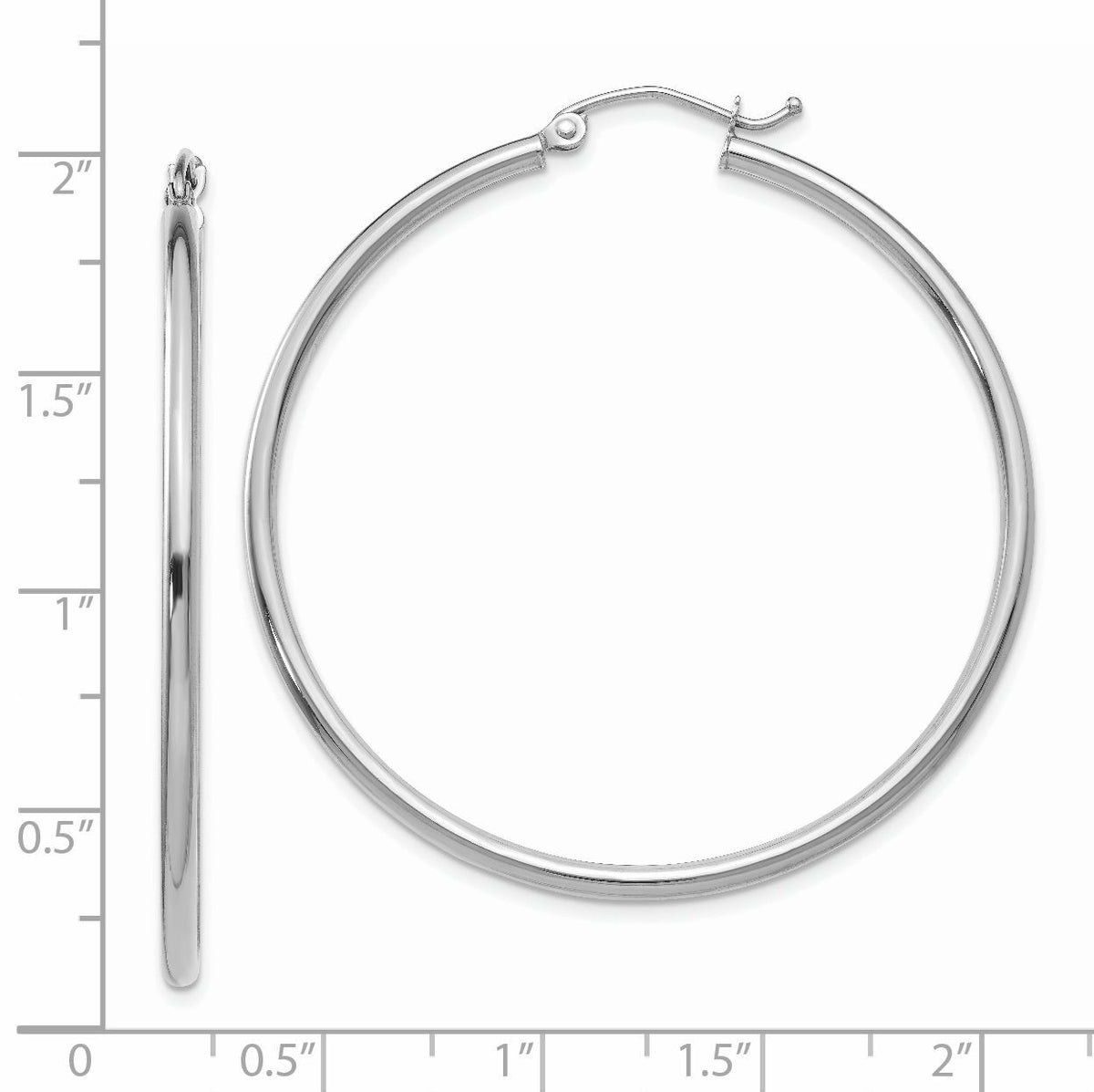 14k White Gold Polished 2x45mm Lightweight Tube Hoop Earrings-T832L