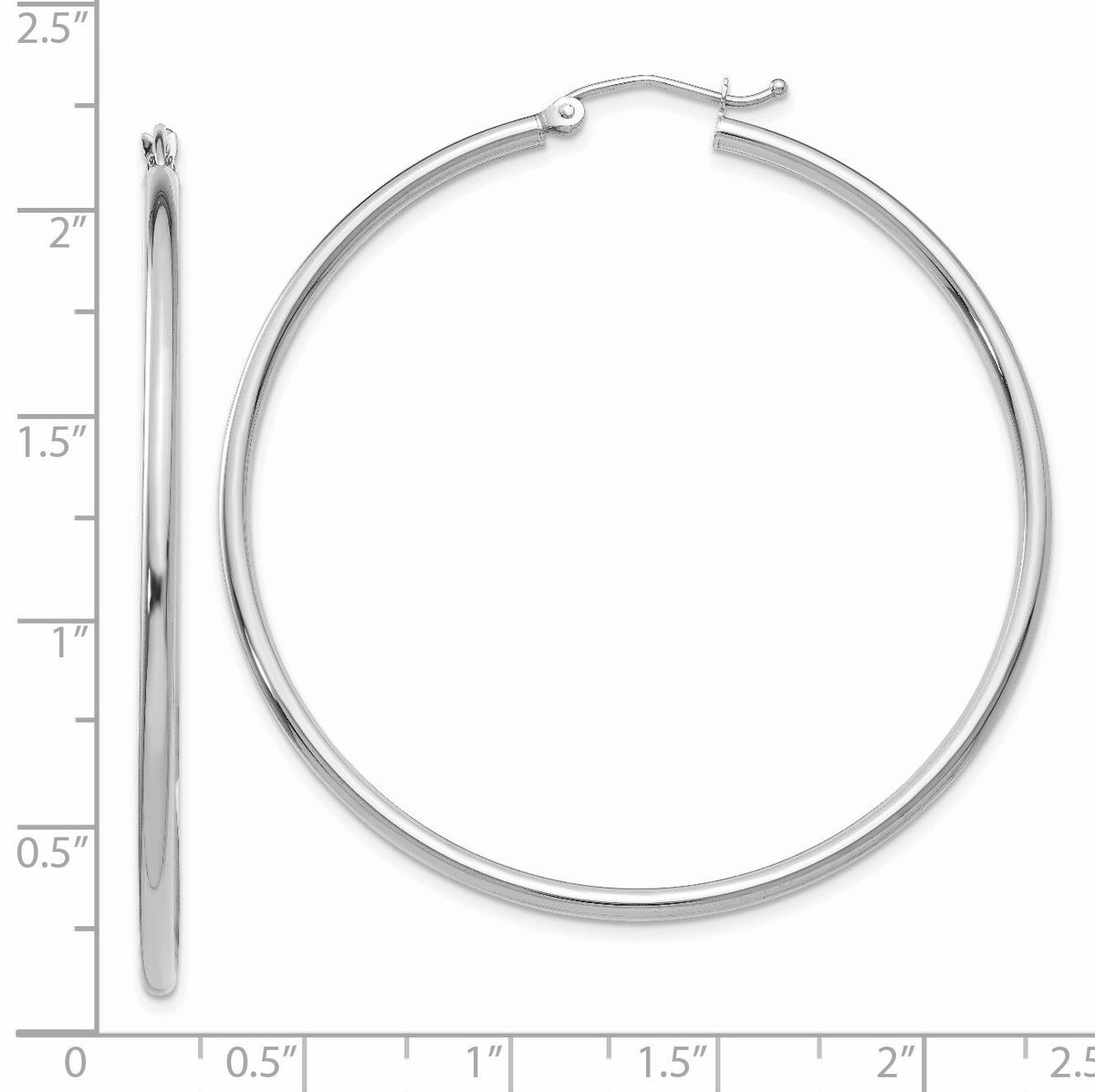 14k White Gold Polished 2x50mm Tube Hoop Earrings-T833