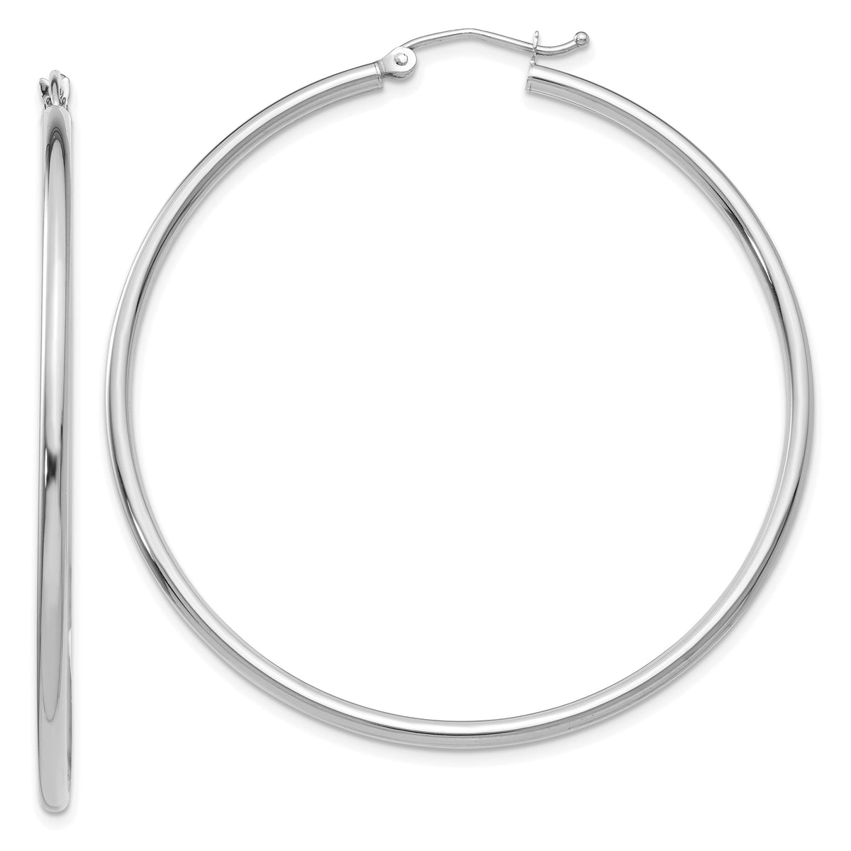 14k White Gold Polished 2x50mm Lightweight Tube Hoop Earrings-T833L