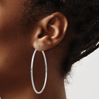 14k White Gold Polished 2x55mm Tube Hoop Earrings-T834
