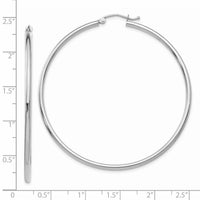 14k White Gold Polished 2x55mm Tube Hoop Earrings-T834