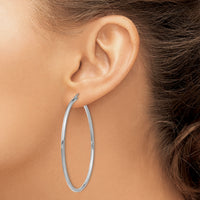 14k White Gold Polished 2x55mm Lightweight Tube Hoop Earrings-T834L