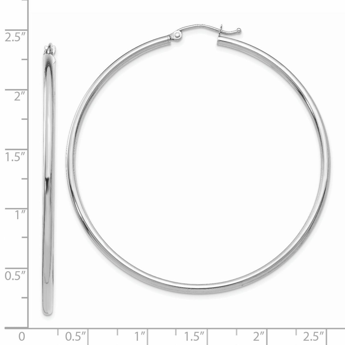 14k White Gold Polished 2x55mm Lightweight Tube Hoop Earrings-T834L