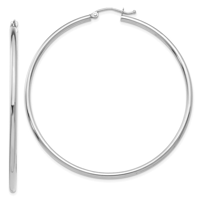 14k White Gold Polished 2x55mm Lightweight Tube Hoop Earrings-T834L