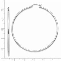 14k White Gold Polished 2x60mm Tube Hoop Earrings-T835