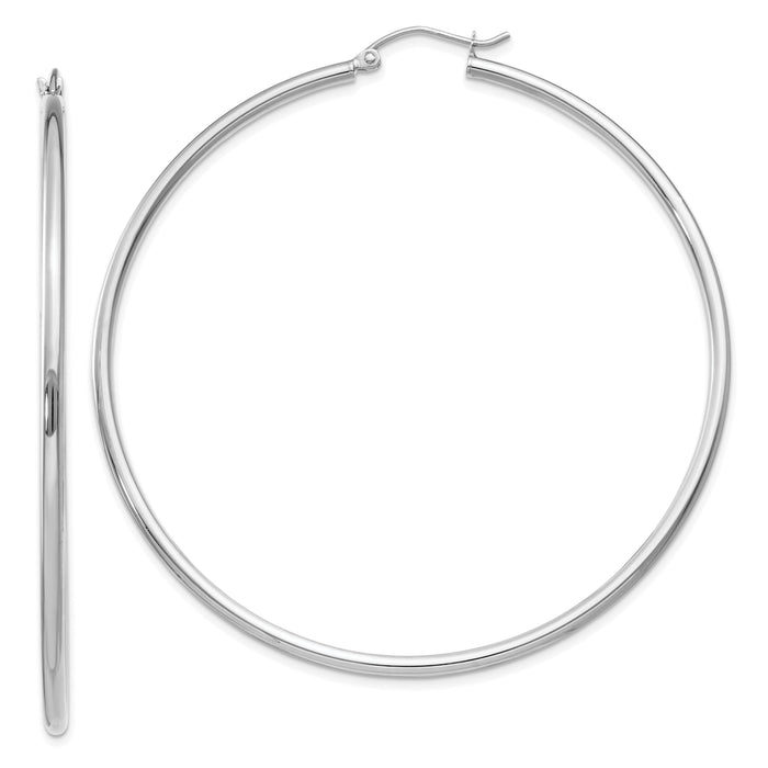 14k White Gold Polished 2x60mm Tube Hoop Earrings-T835