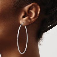14k White Gold Polished 2x60mm Lightweight Tube Hoop Earrings-T835L
