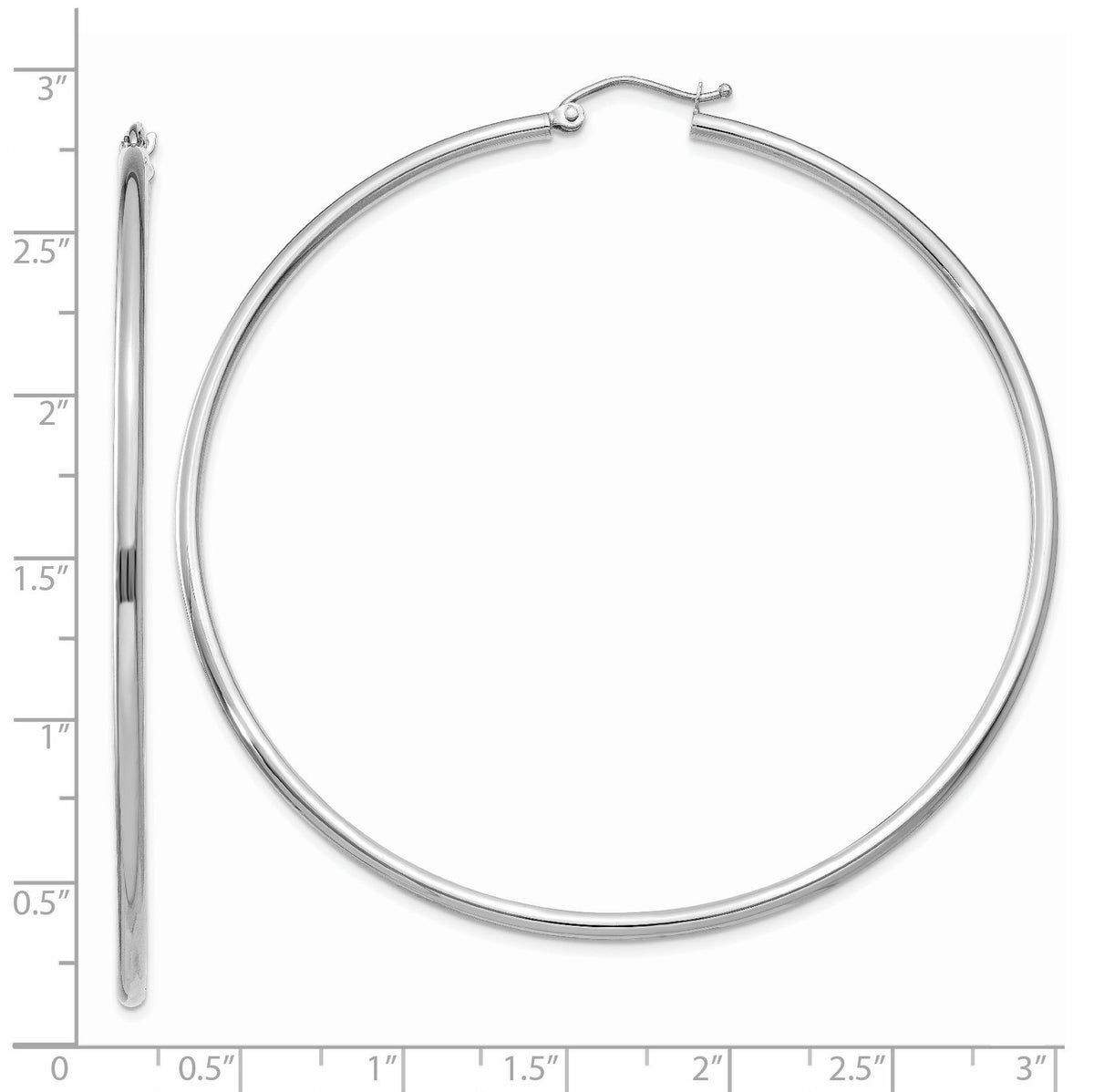 14k White Gold Polished 2x65mm Tube Hoop Earrings-T836