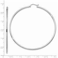 14k White Gold Polished 2x65mm Lightweight Tube Hoop Earrings-T836L