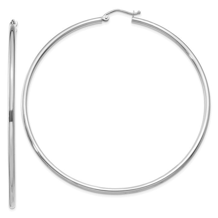 14k White Gold Polished 2x65mm Lightweight Tube Hoop Earrings-T836L