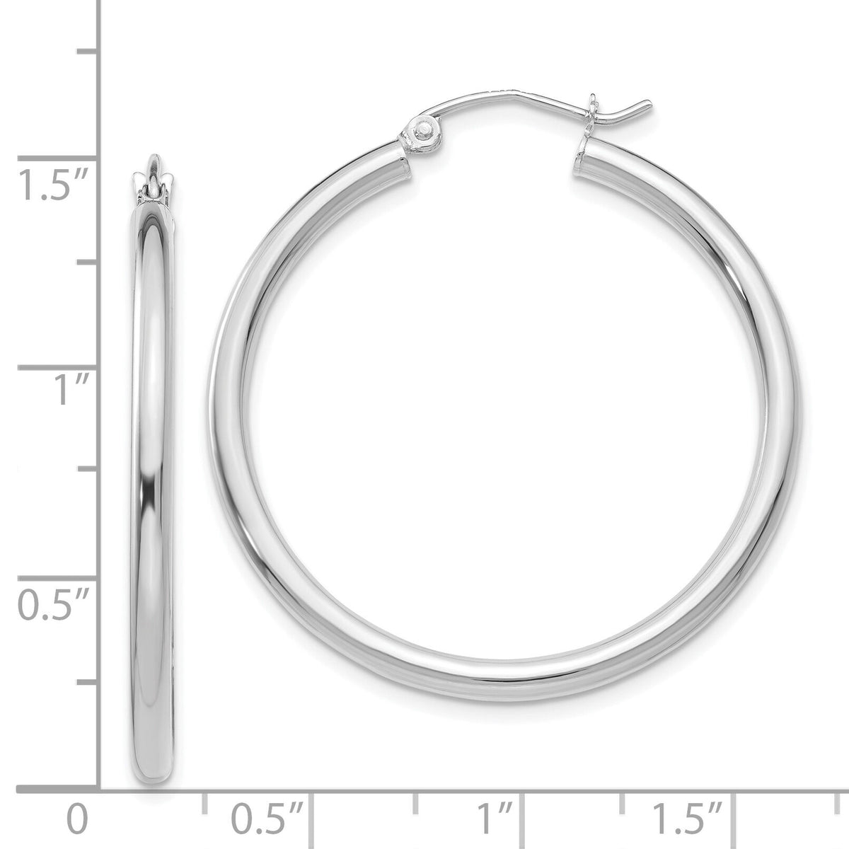 14K White Gold Polished 2.5mm Lightweight Tube Hoop Earrings-T837L