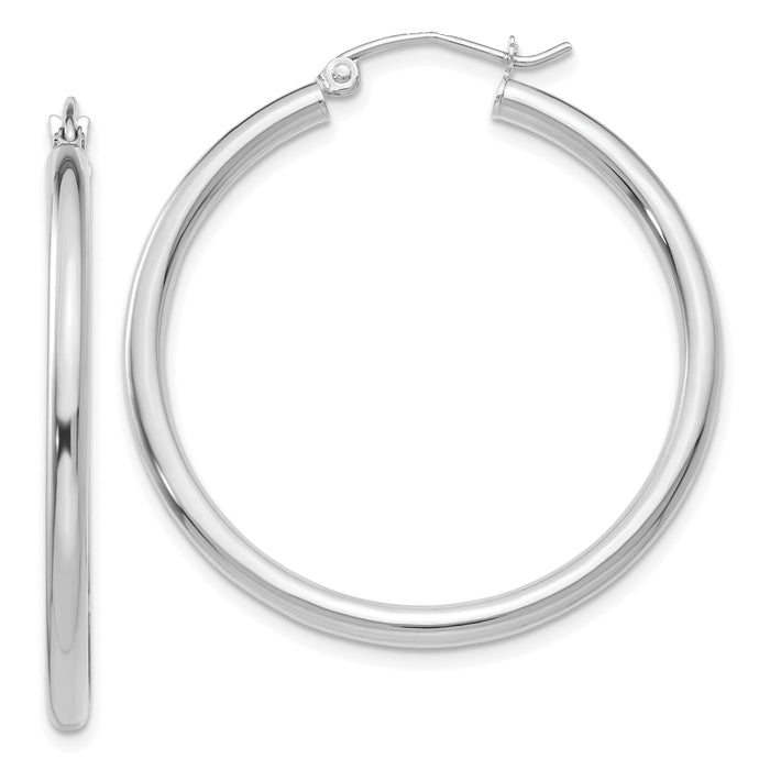 14K White Gold Polished 2.5mm Lightweight Tube Hoop Earrings-T837L