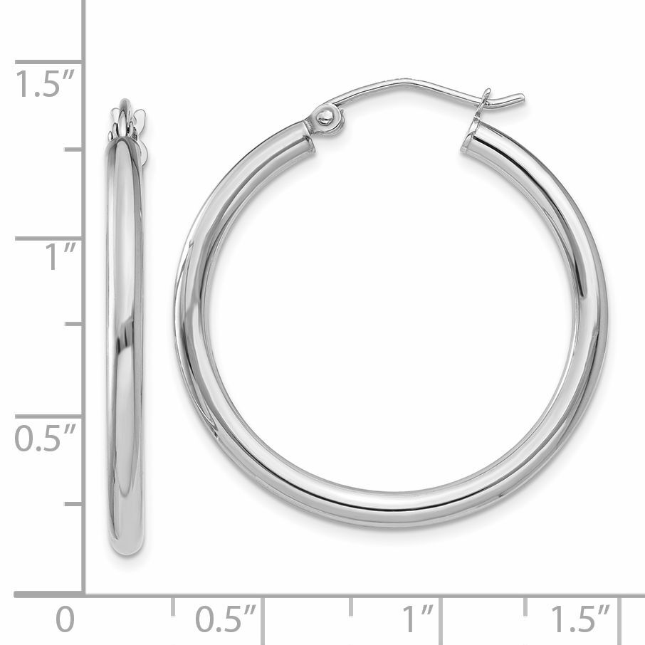 14K White Gold Polished 2.5mm Tube Hoop Earrings-T838