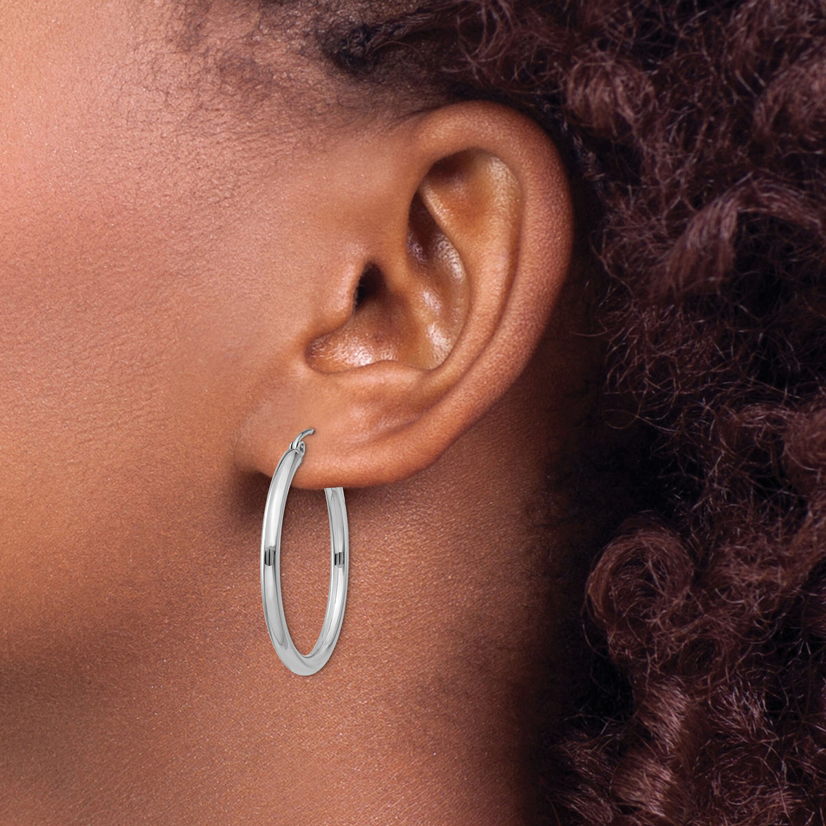 14K White Gold Polished 2.5mm Lightweight Tube Hoop Earrings-T838L