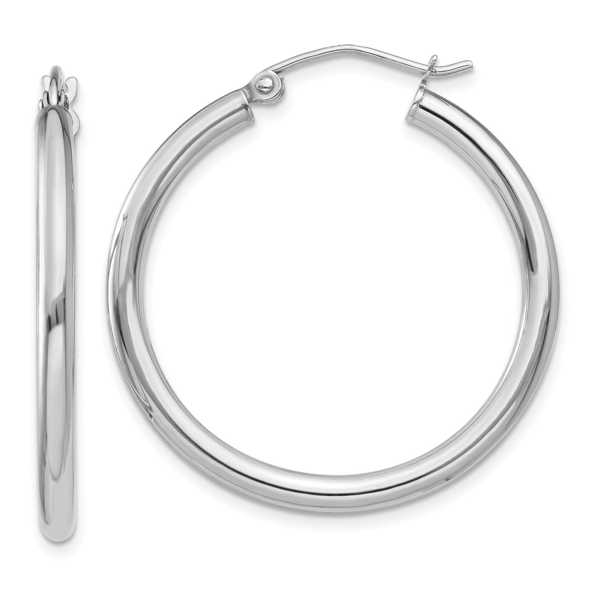 14K White Gold Polished 2.5mm Lightweight Tube Hoop Earrings-T838L