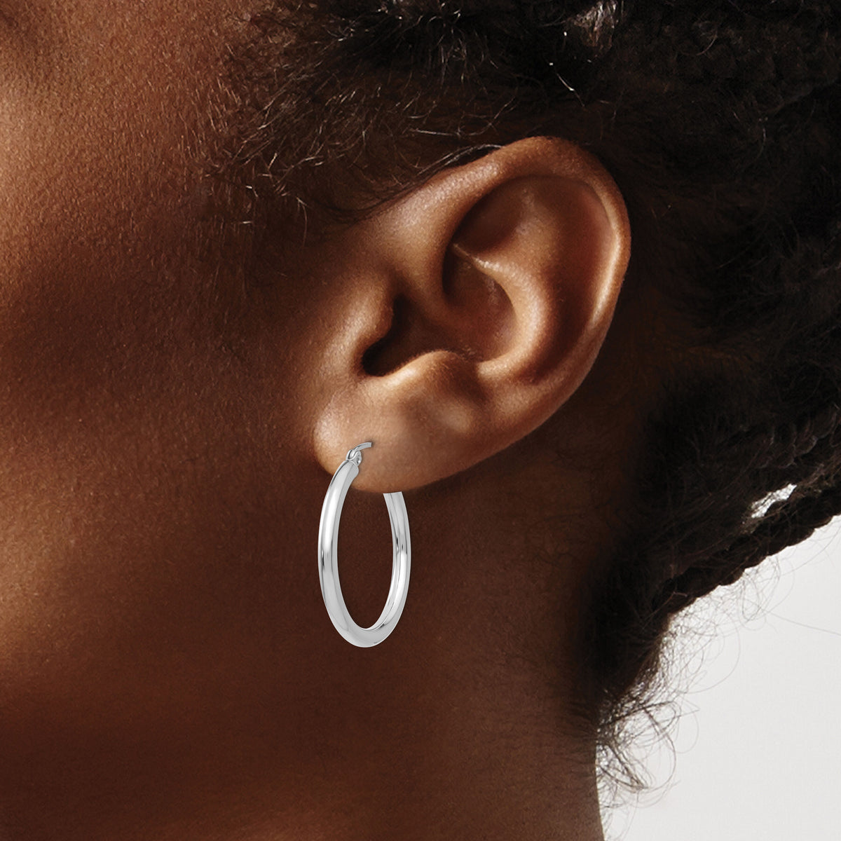 14K White Gold Polished 2.5mm Tube Hoop Earrings-T839