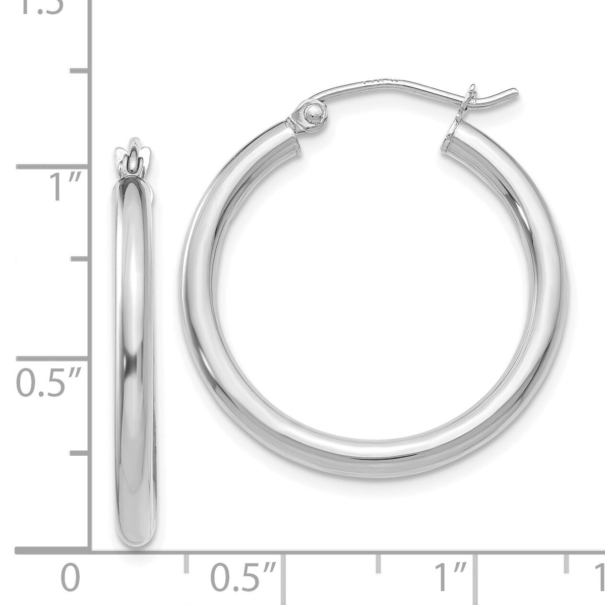 14K White Gold Polished 2.5mm Tube Hoop Earrings-T839