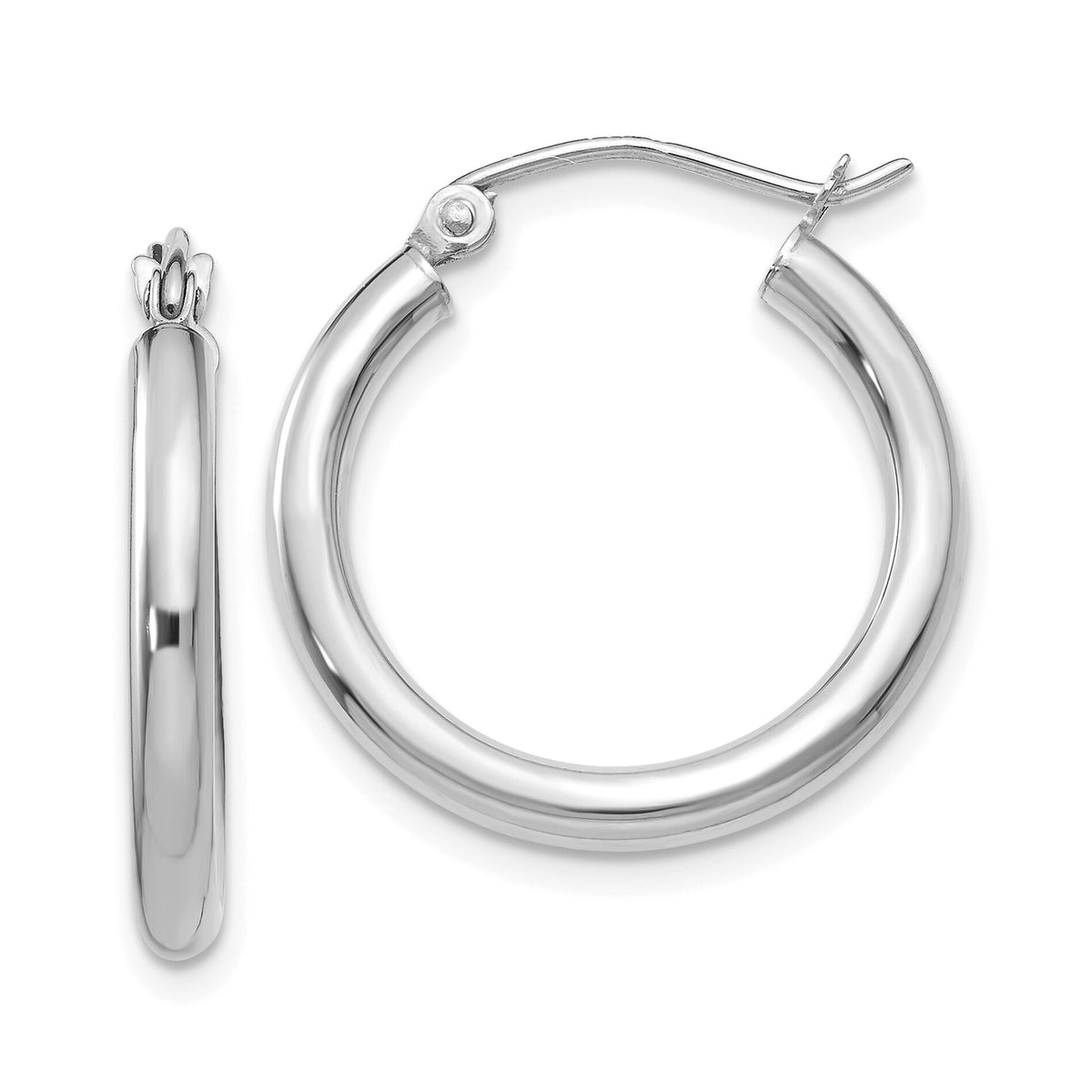 14K White Gold Polished 2.5mm Tube Hoop Earrings-T840