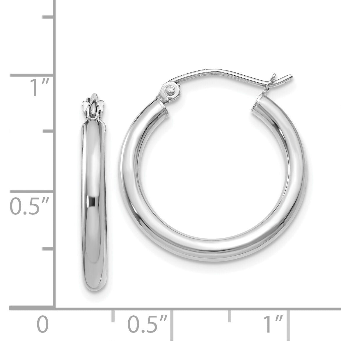 14K White Gold Polished 2.5mm Lightweight Tube Hoop Earrings-T840L