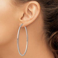 14K White Gold Polished 2.5mm Lightweight Tube Hoop Earrings-T841L