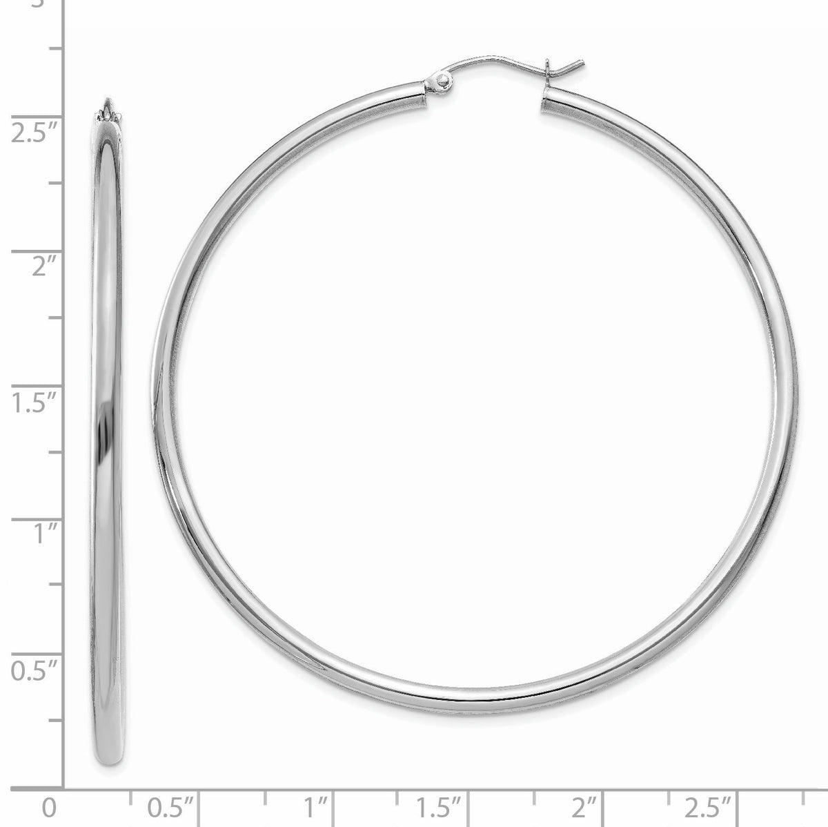 14K White Gold Polished 2.5mm Tube Hoop Earrings-T842