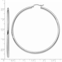 14K White Gold Polished 2.5mm Tube Hoop Earrings-T842