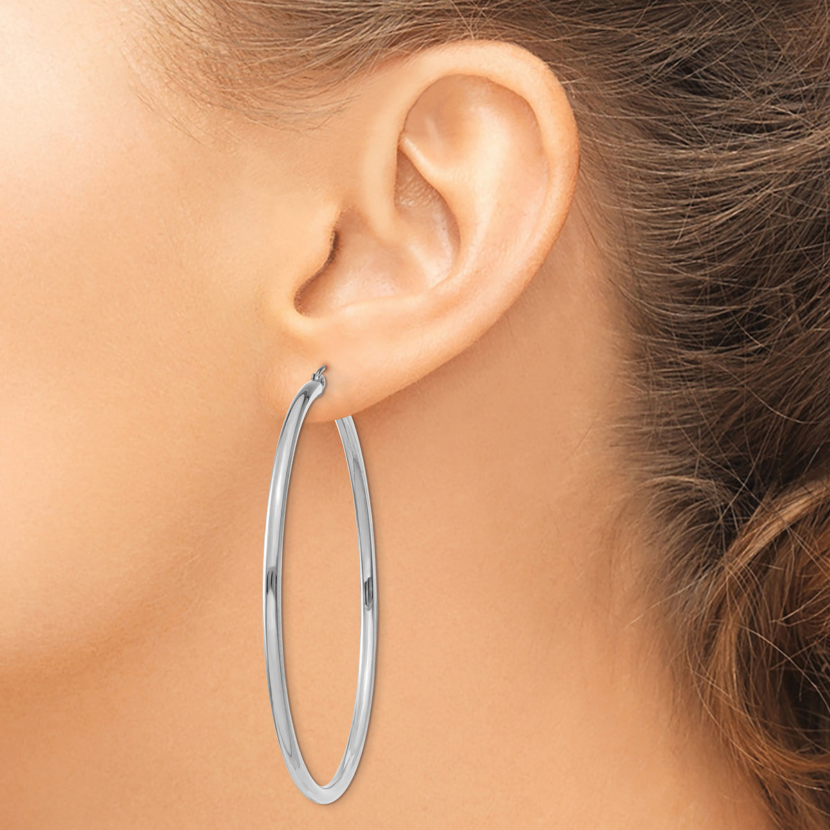 14K White Gold Polished 2.5mm Lightweight Tube Hoop Earrings-T842L