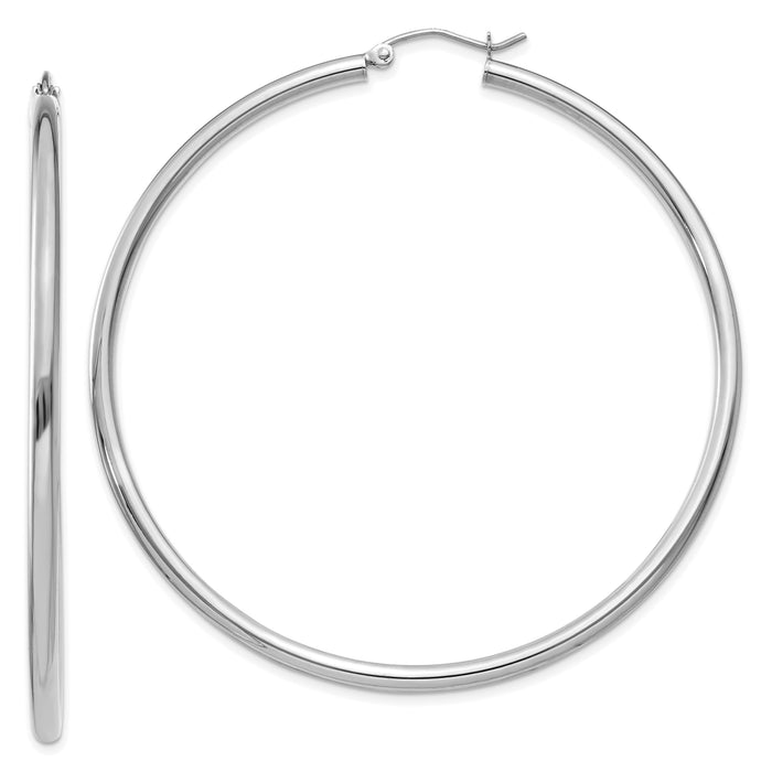 14K White Gold Polished 2.5mm Lightweight Tube Hoop Earrings-T842L