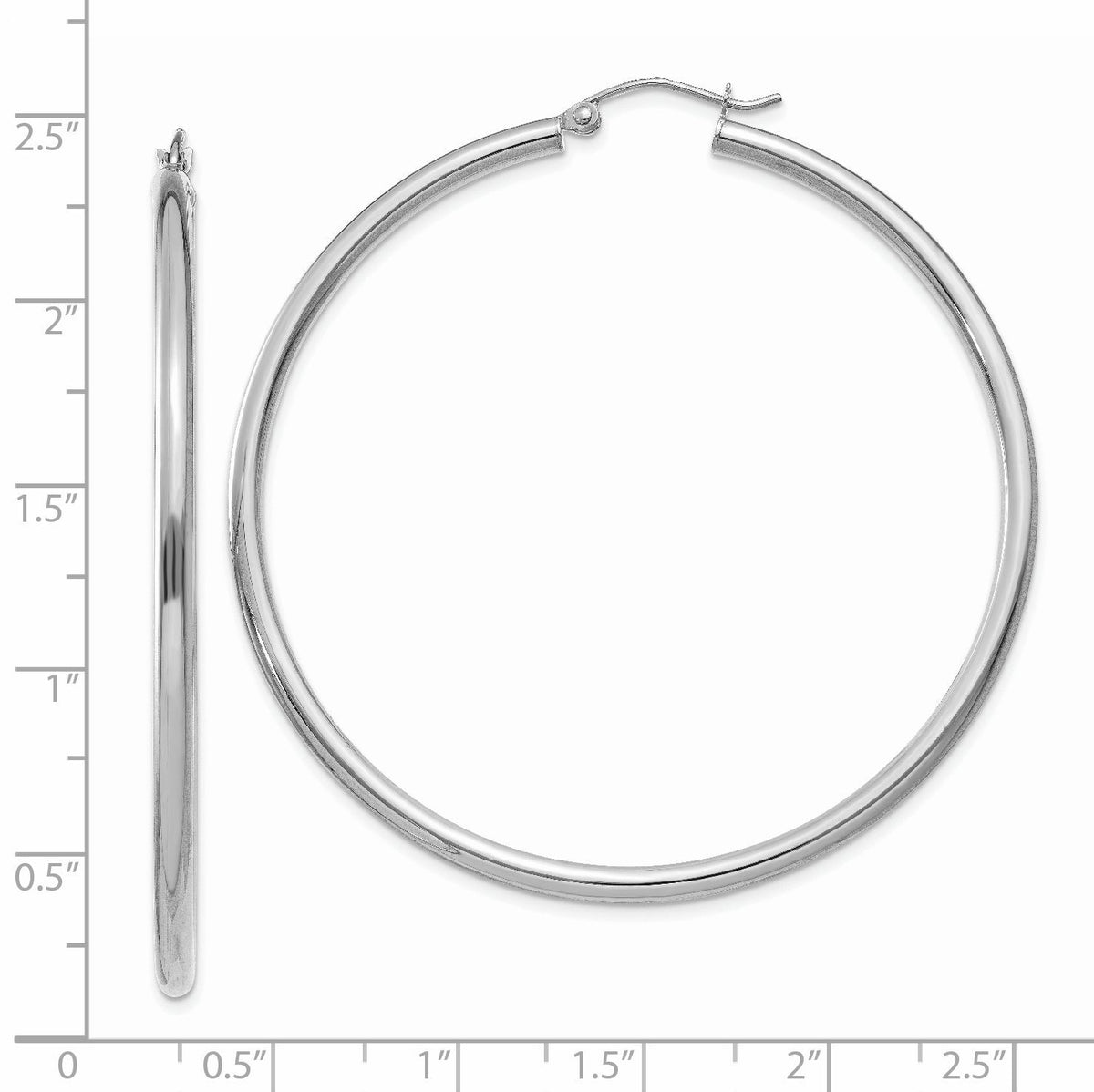 14K White Gold Polished 2.5mm Tube Hoop Earrings-T843