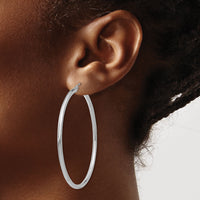 14K White Gold Polished 2.5mm Lightweight Tube Hoop Earrings-T843L