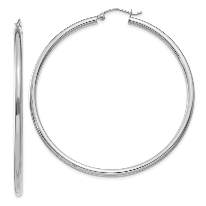 14K White Gold Polished 2.5mm Lightweight Tube Hoop Earrings-T843L