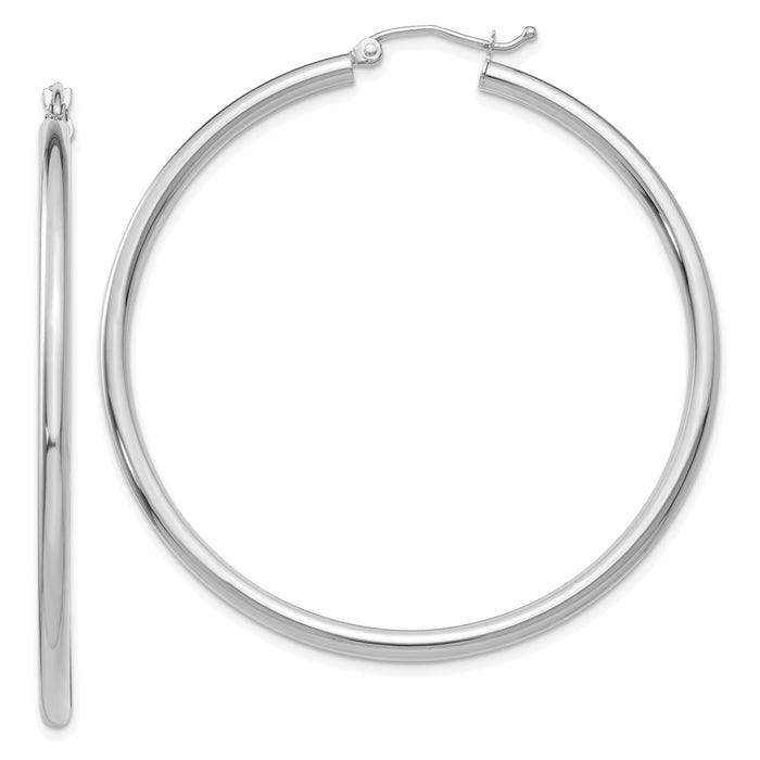 14K White Gold Polished 2.5mm Tube Hoop Earrings-T844