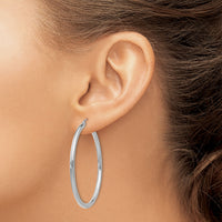 14K White Gold Polished 2.5mm Tube Hoop Earrings-T845