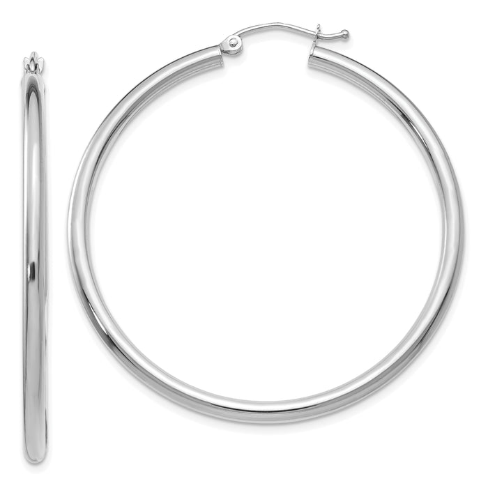 14K White Gold Polished 2.5mm Tube Hoop Earrings-T845