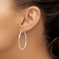 14K White Gold Polished 2.5mm Tube Hoop Earrings-T846