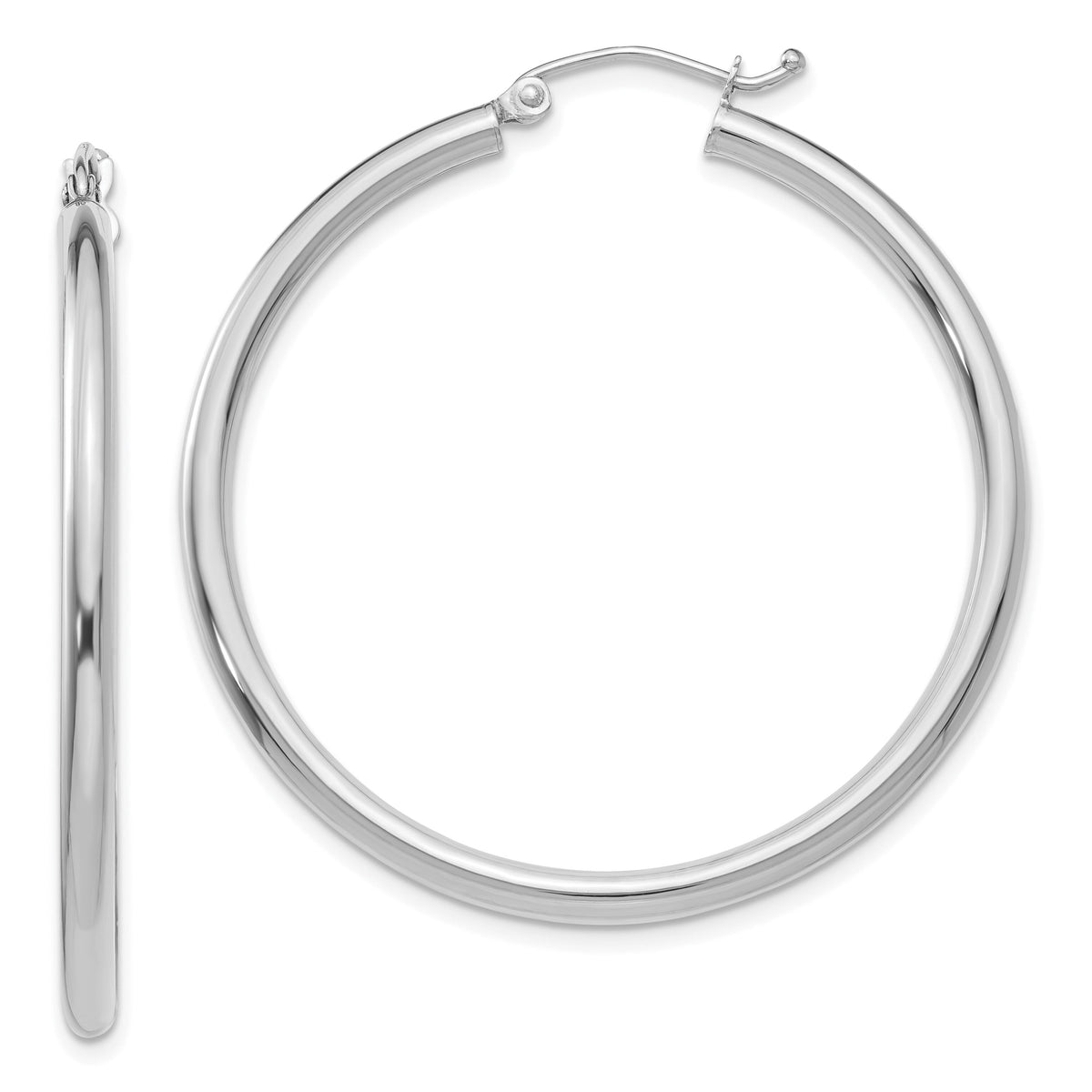 14K White Gold Polished 2.5mm Tube Hoop Earrings-T846