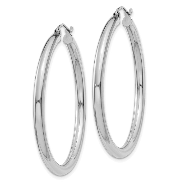 14K White Gold Polished 3mm Tube Hoop Earrings-T847
