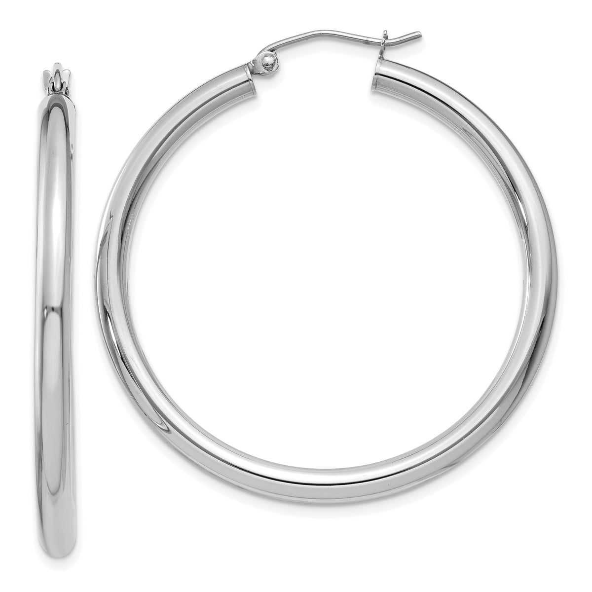 14K White Gold Polished 3mm Tube Hoop Earrings-T847