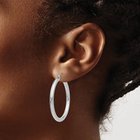 14K White Gold Polished 3mm Lightweight Tube Hoop Earrings-T848L