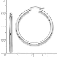 14K White Gold Polished 3mm Lightweight Tube Hoop Earrings-T848L