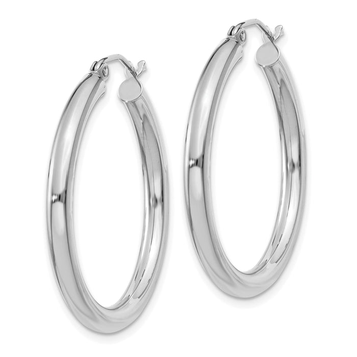 14K White Gold Polished 3mm Tube Hoop Earrings-T849